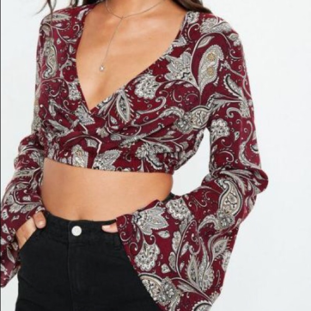 Burgundy Paisley Crop Top